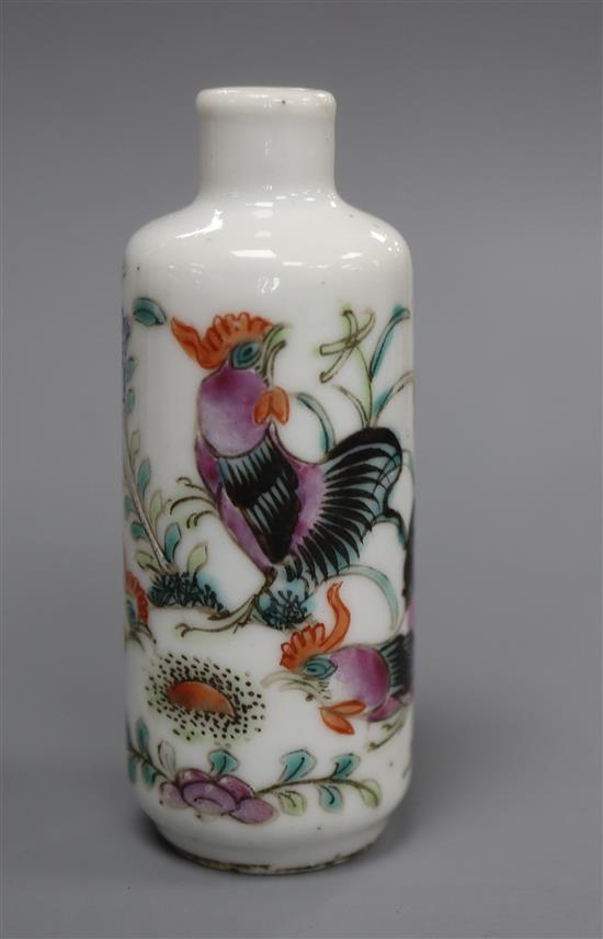 A Chinese famille cockerel snuff bottle, 19th century